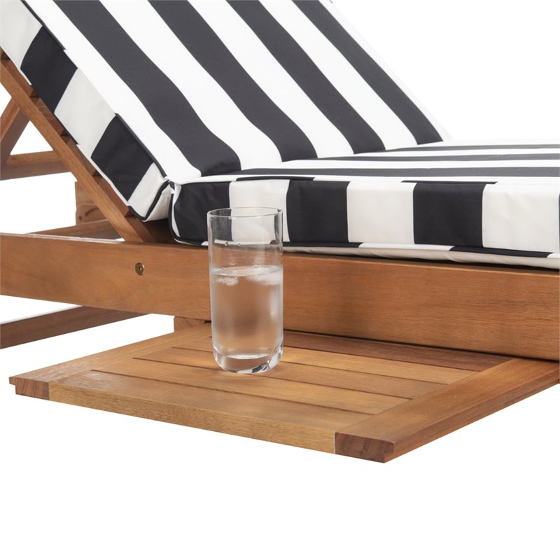 Pemberly Row Contemporary Mobile Patio Chaise Lounge in Black and White