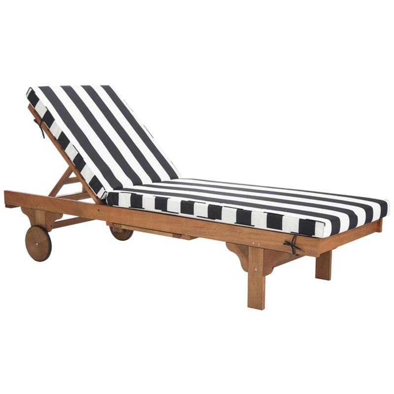 Pemberly Row Contemporary Mobile Patio Chaise Lounge in Black and White