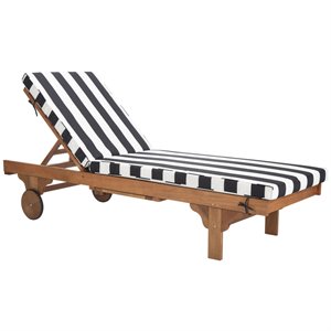 Pemberly Row Contemporary Mobile Patio Chaise Lounge in Black and White