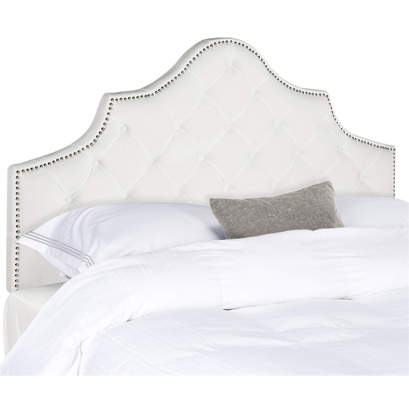 Pemberly Row Nailhead Tufted Queen Arched Headboard in White