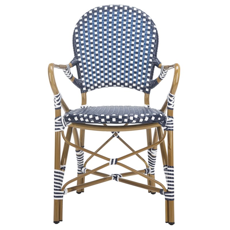 Pemberly Row Wicker Patio Dining Side Chair in Navy (Set of 2)