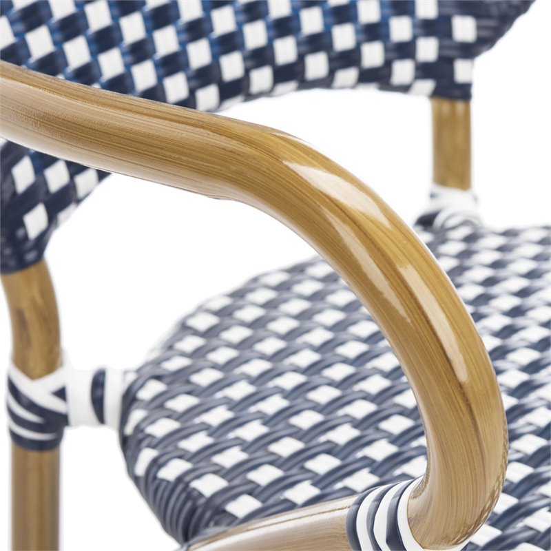 Pemberly Row Wicker Patio Dining Side Chair in Navy (Set of 2)