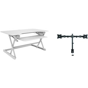 Pemberly Row Adjustable White Standing Desk Converter/Dual Monitor Mount Bundle