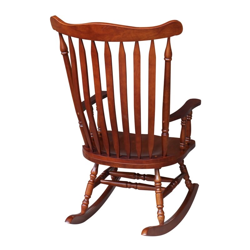 Pemberly Row Contemporary Solid Wood Rocking Chair in Soft Cherry