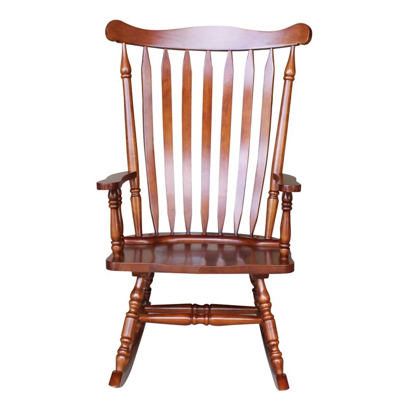 Pemberly Row Contemporary Solid Wood Rocking Chair in Soft Cherry