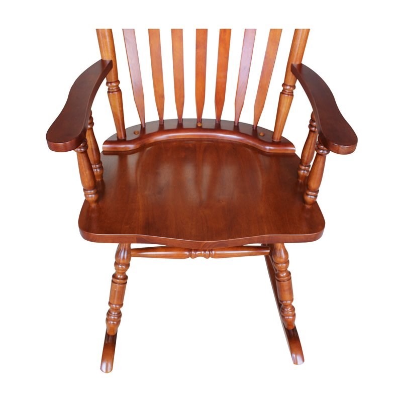 Pemberly Row Contemporary Solid Wood Rocking Chair in Soft Cherry