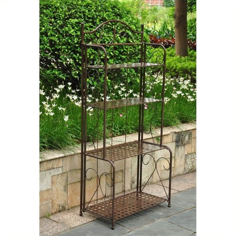 Pemberly Row Contemporary 4 Tier Iron Bakers Rack in Bronze Finish
