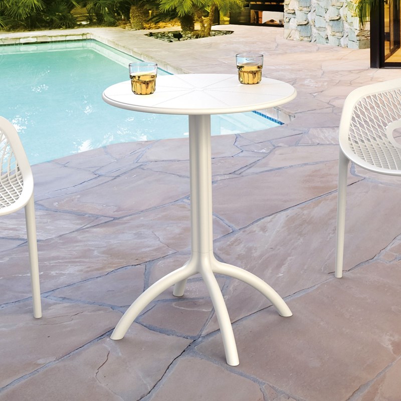 Pemberly Row Contemporary Round Patio Bistro Table in White Finish