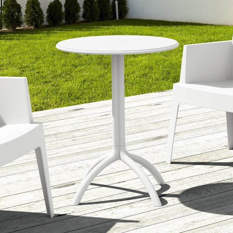 Pemberly Row Contemporary Round Patio Bistro Table in White Finish