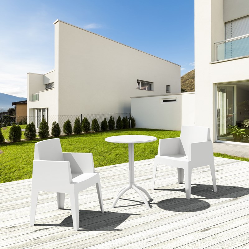 Pemberly Row Contemporary Round Patio Bistro Table in White Finish