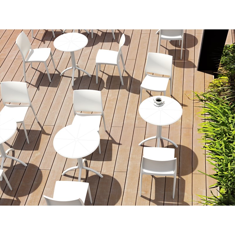 Pemberly Row Contemporary Round Patio Bistro Table in White Finish