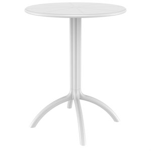Pemberly Row Contemporary Round Patio Bistro Table in White Finish