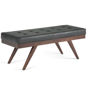 Pemberly Row 48&quotW Rectangle Ottoman Bench in Distressed Black Faux Leather
