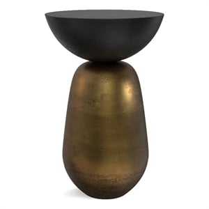 Pemberly Row Contemporary 15&quot Wide Metal Side Table in Black/Antique Brass