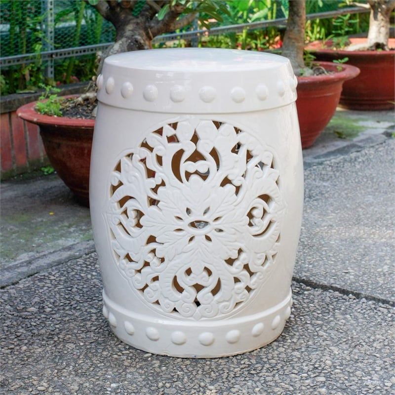 Pemberly Row Modern / Contemporary Ceramic Garden Stool in White