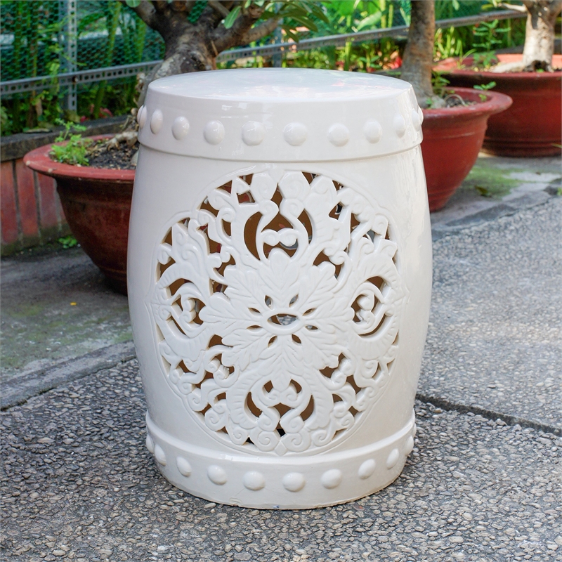 Pemberly Row Modern / Contemporary Ceramic Garden Stool in White