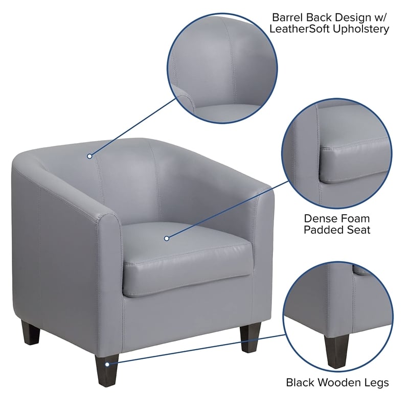 Pemberly Row Contemporary Leather Reception Chair in Gray Finish