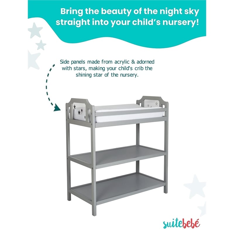 Pemberly Row Modern Wood Changing Table in Light Gray Finish