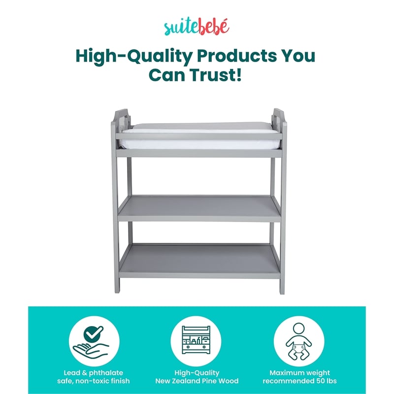 Pemberly Row Modern Wood Changing Table in Light Gray Finish