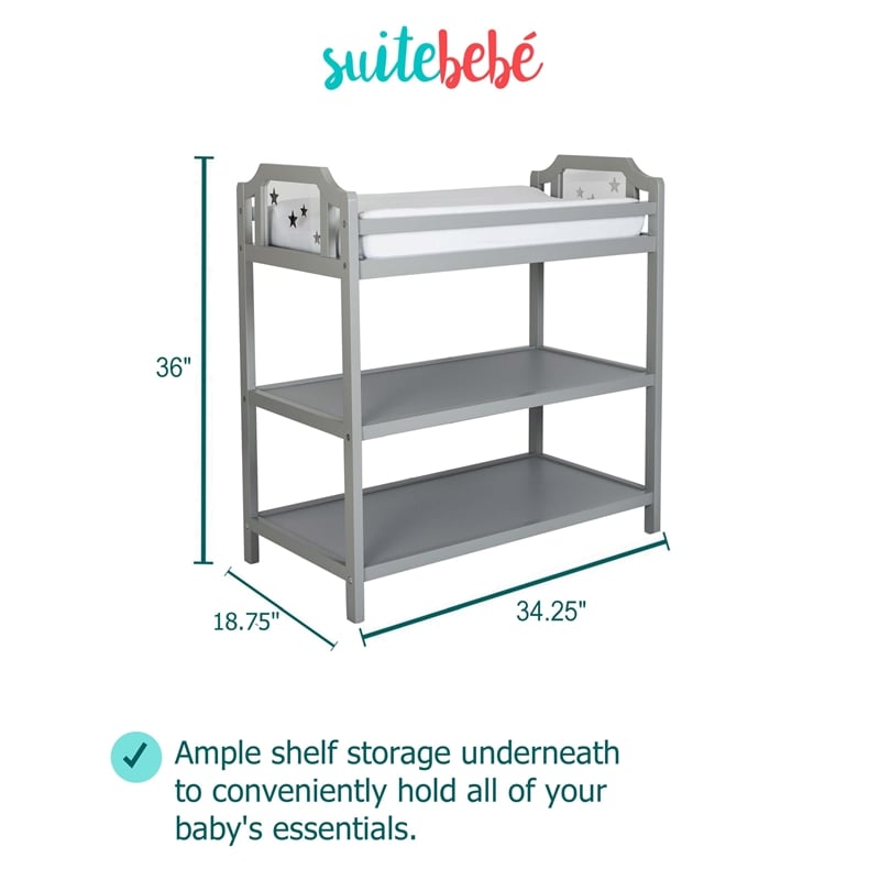 Pemberly Row Modern Wood Changing Table in Light Gray Finish