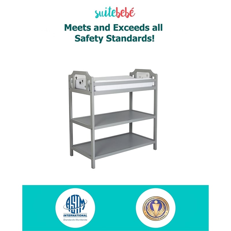 Pemberly Row Modern Wood Changing Table in Light Gray Finish