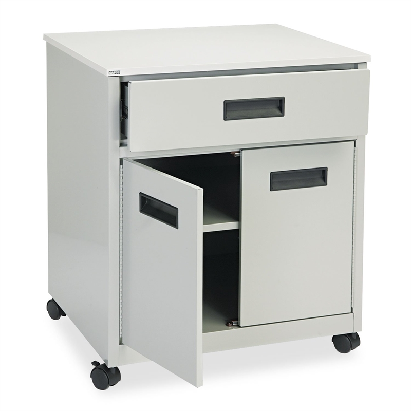 Pemberly Row Modern Metal Machine Stand with Drawe in Steel Gray Finish