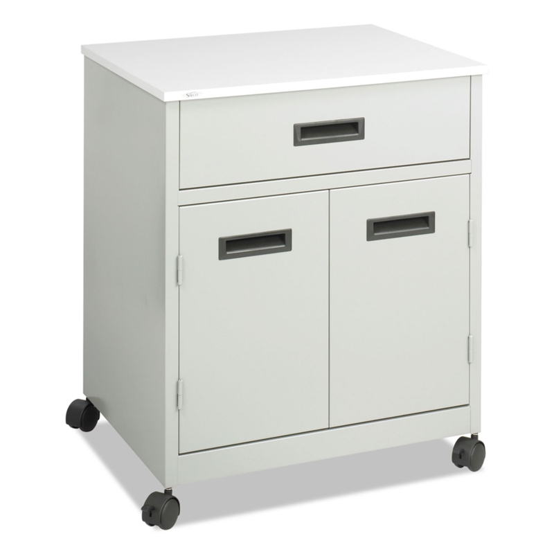Pemberly Row Modern Metal Machine Stand with Drawe in Steel Gray Finish