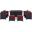 Pemberly Row Contemporary 9 Piece Patio Dining Set in Espresso and Red