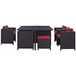Pemberly Row Contemporary 9 Piece Patio Dining Set in Espresso and Red