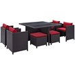 Pemberly Row Contemporary 9 Piece Patio Dining Set in Espresso and Red
