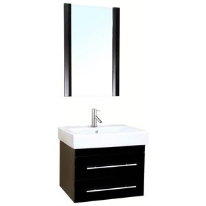 Pemberly Row 24. 25&quot Modern Single Wall Mount Sink Solid Wood Vanity in Black
