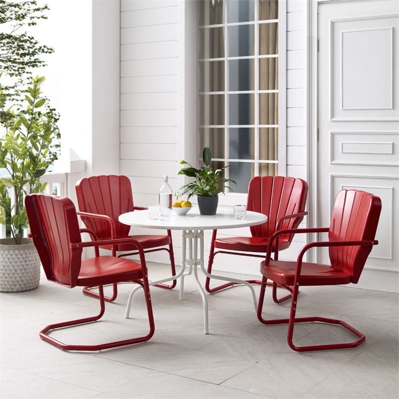 Pemberly Row 5 Piece Metal Outdoor Dining Set in Bright Red Gloss