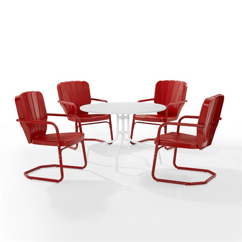 Pemberly Row 5 Piece Metal Outdoor Dining Set in Bright Red Gloss