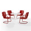 Pemberly Row 5 Piece Metal Outdoor Dining Set in Bright Red Gloss