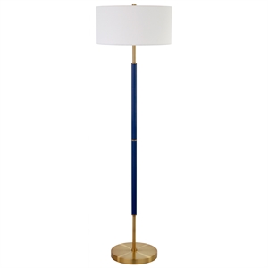 Pemberly Row Contemporary 17&quot Blue/Brass Finish Metal/Fabric Floor Lamp