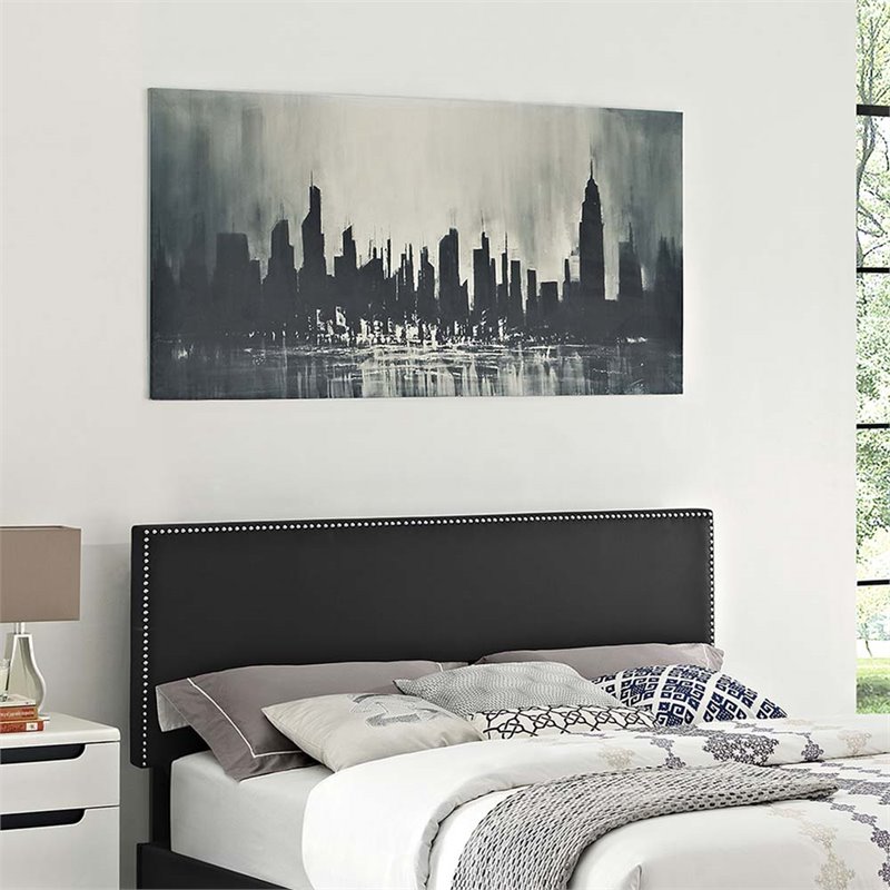 Pemberly Row King Upholstered Vinyl and Solid Wood Headboard in Black