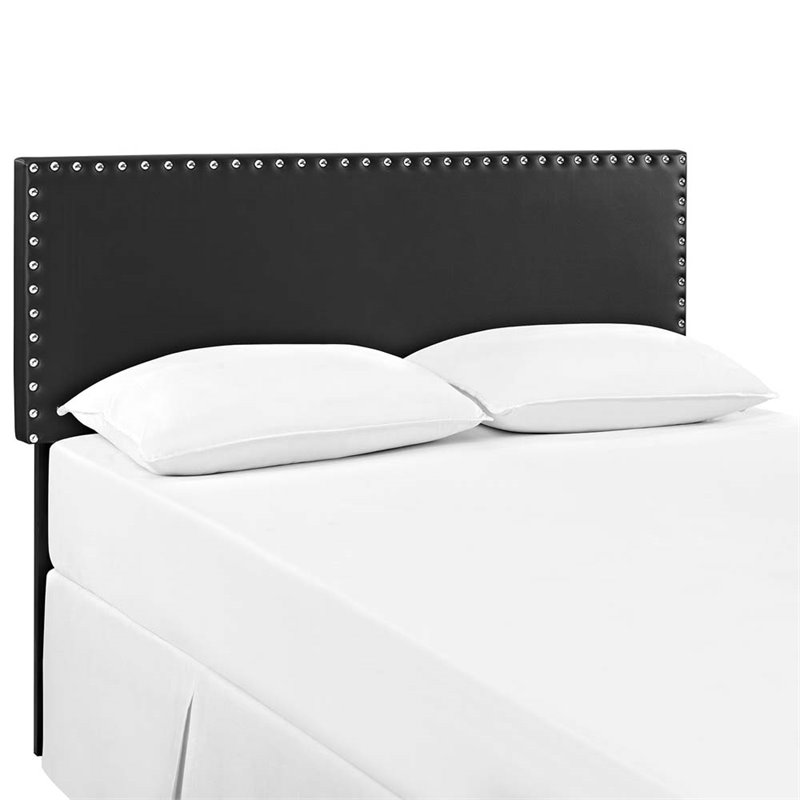 Pemberly Row King Upholstered Vinyl and Solid Wood Headboard in Black