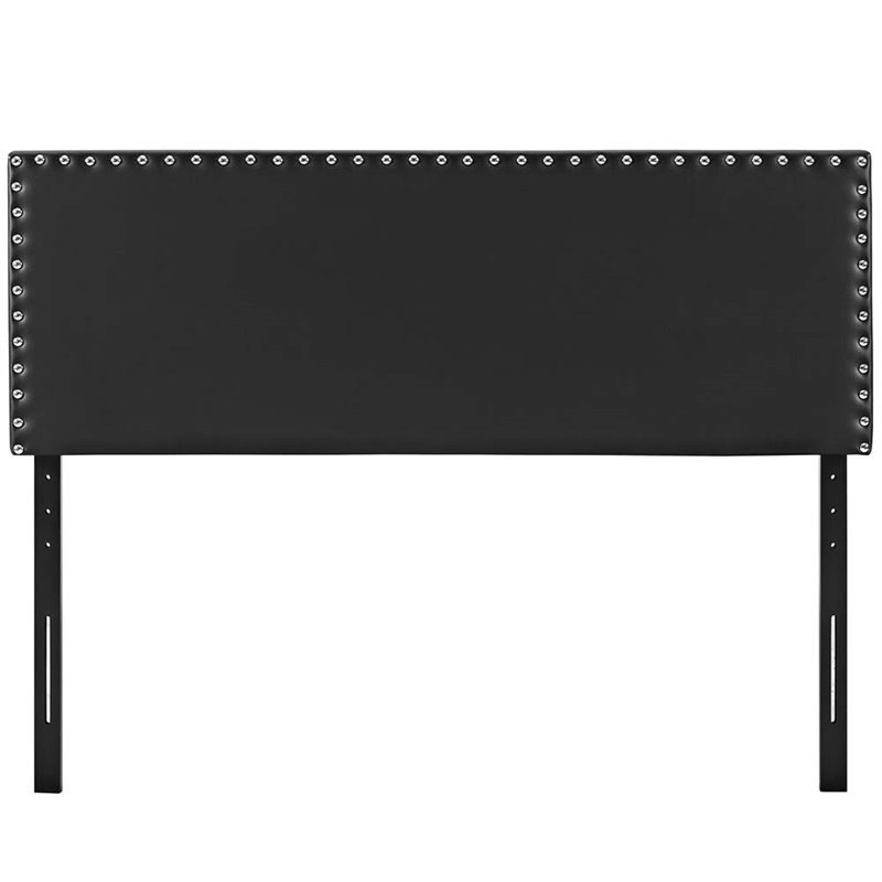 Pemberly Row King Upholstered Vinyl and Solid Wood Headboard in Black