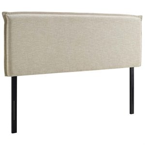 Pemberly Row Queen Upholstered Polyester Fabric Headboard in Beige