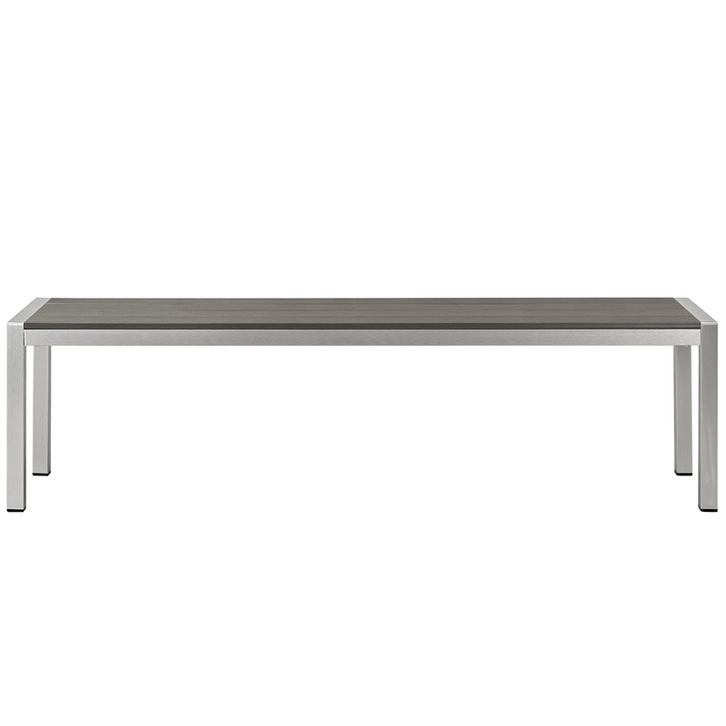 Pemberly Row Aluminum Wood Plastic Outdoor Patio Bench in Silver/Gray