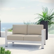 Pemberly Row Fabric and Aluminum Outdoor Patio Loveseat in Silver/Beige