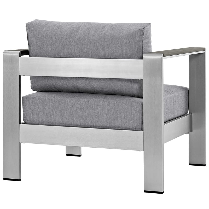 Pemberly Row Fabric and Aluminum Outdoor Patio Armchair in Silver/Gray