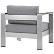 Pemberly Row Fabric and Aluminum Outdoor Patio Armchair in Silver/Gray