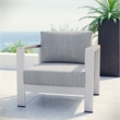 Pemberly Row Fabric and Aluminum Outdoor Patio Armchair in Silver/Gray