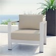 Pemberly Row Fabric and Aluminum Outdoor Patio Armchair in Silver/Beige