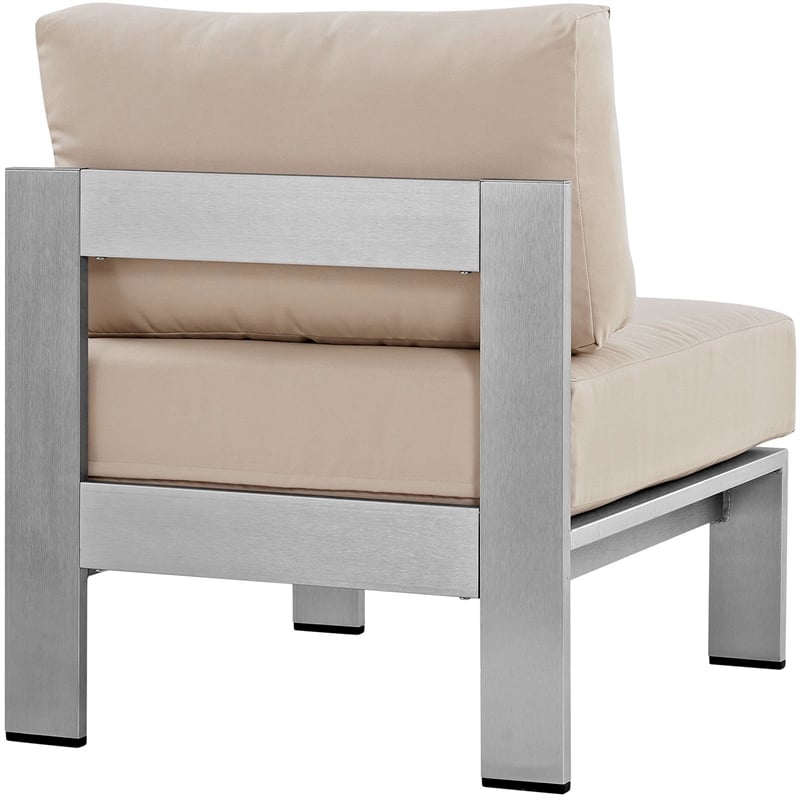 Pemberly Row Fabric Aluminum Outdoor Patio Armless Chair in Silver/Beige