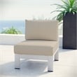 Pemberly Row Fabric Aluminum Outdoor Patio Armless Chair in Silver/Beige