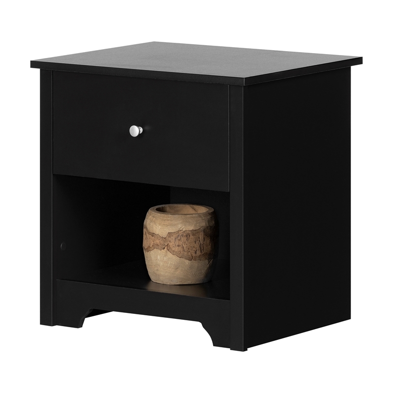 Pemberly Row Laminated Engineered Wood Nightstand in Pure Black