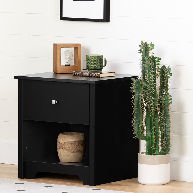 Pemberly Row Laminated Engineered Wood Nightstand in Pure Black