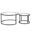 Pemberly Row Metal Double Nested Round Glass Top Coffee Table in Nickel/Gray